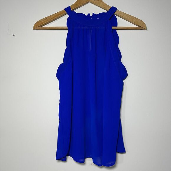 Monteau LA Cobalt Blue Scalloped Sleeveless Blouse Tank Top Size Medium M - Picture 2 of 7